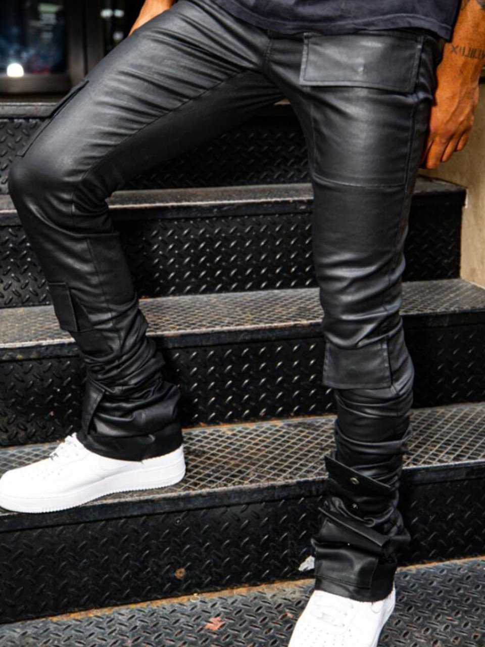 Button Fly Skinny Jeans - Black Waxed